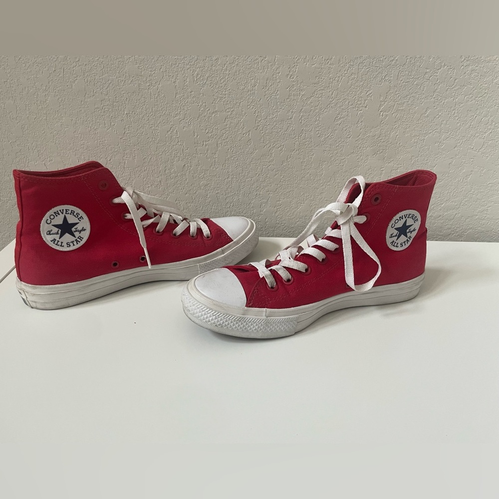 Red Chuck Taylor II Converse High Tops- Size 10